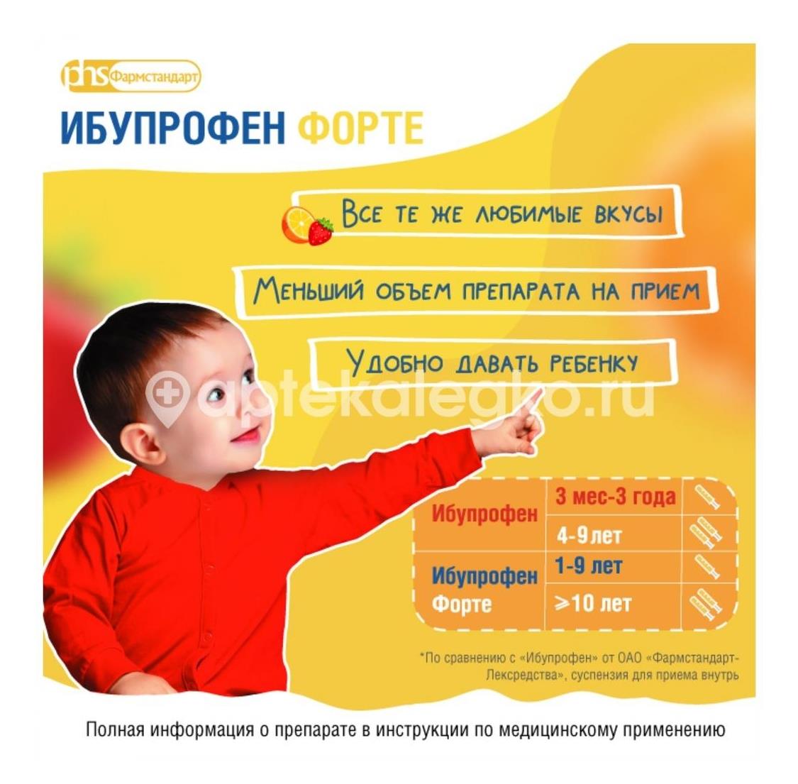 Ибупрофен форте 40мг./мл. суспензия для внутреннего применения 80мл. для детей клубника - 3