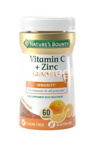 Нейчес баунти витамин с + цинк паст. гаммис апельсин №60 [nature's bounty] - 1